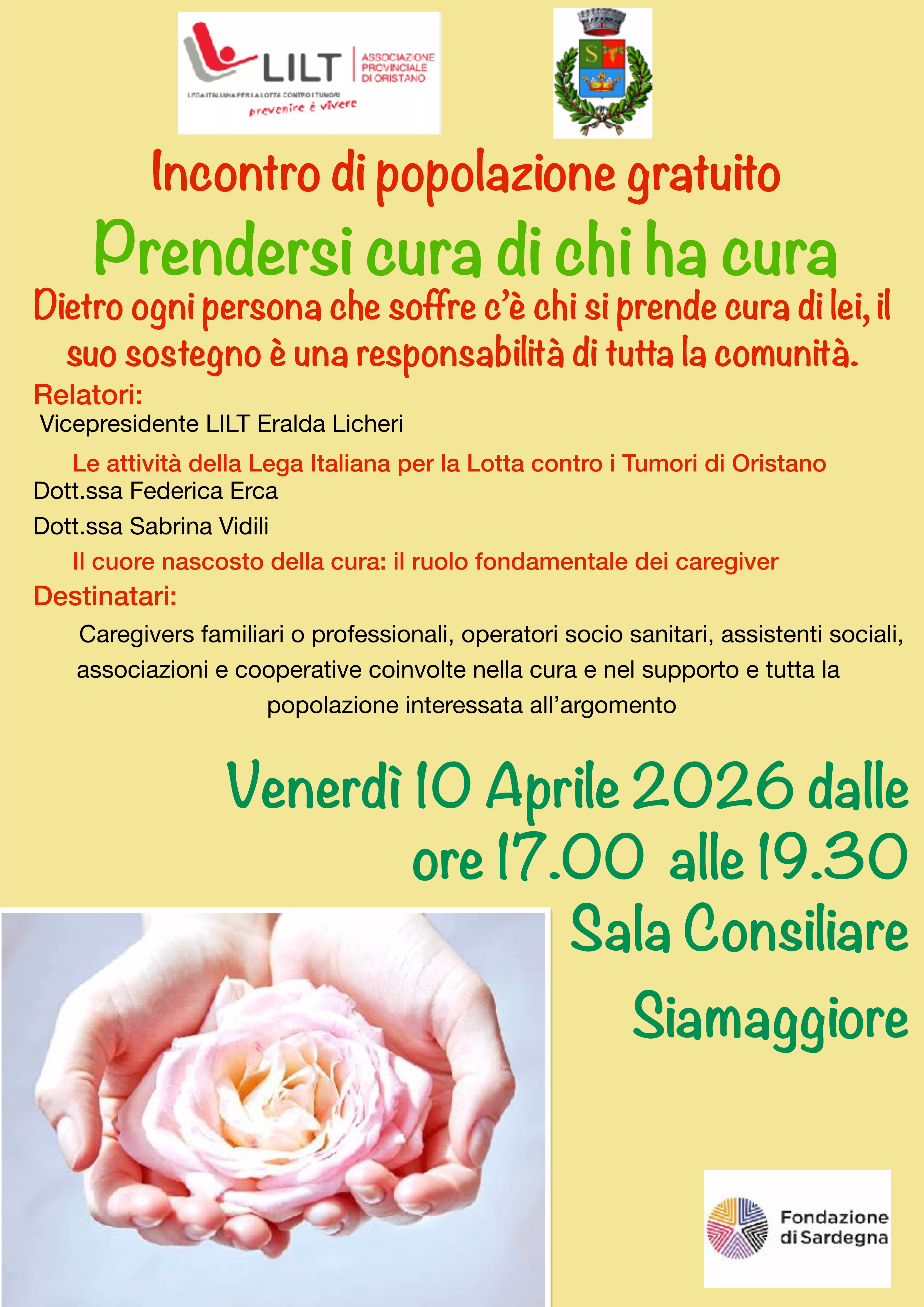 Incontro LILT "Prendersi cura di chi ha cura", dedicato ai caregiver.